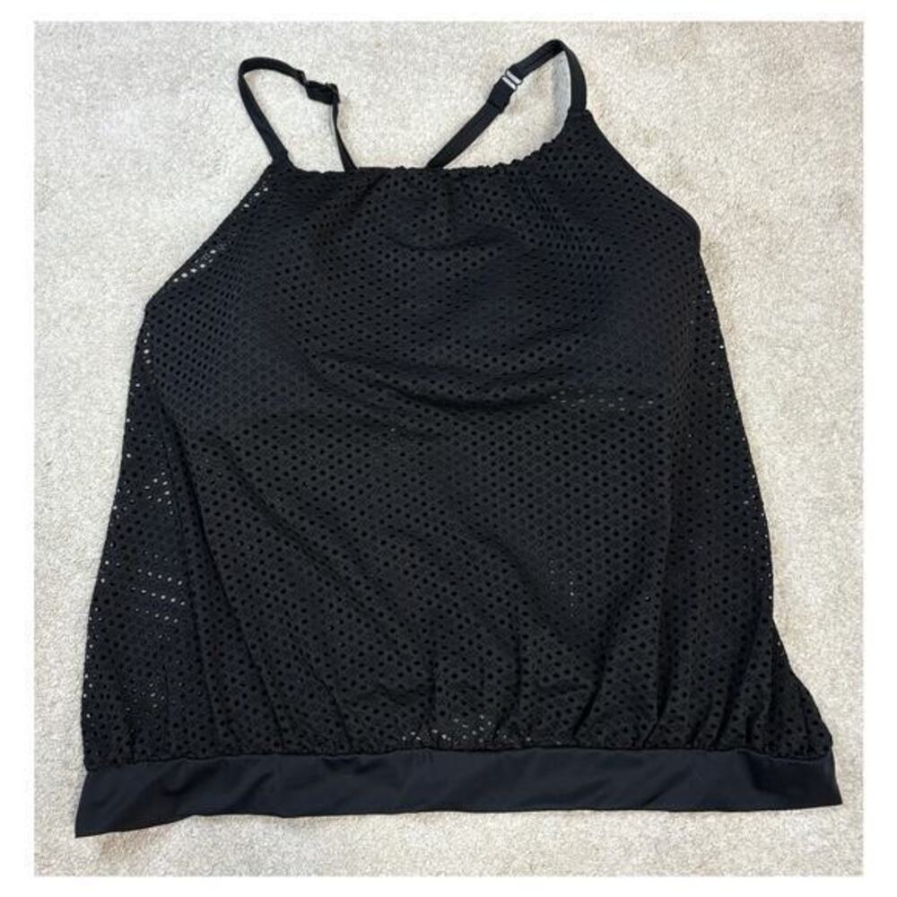 Cacique Swim Lightly Lined No-Wire Black Racerback Tankini Top Size 22